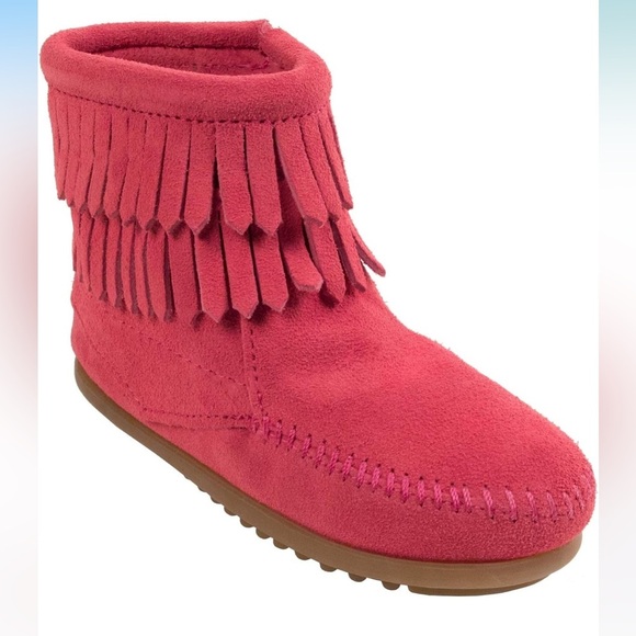 Double Fringed Pink Moccasin Boots 7 - Picture 1 of 11